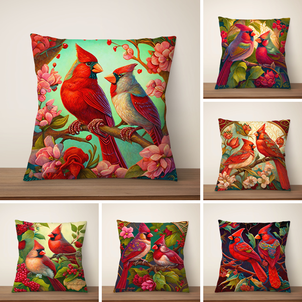 Lucky Red Cardinal Bird Cushion Covers