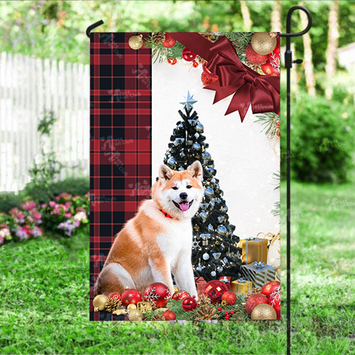 Akita Flag Sitting In Front Of The Christmas Tree