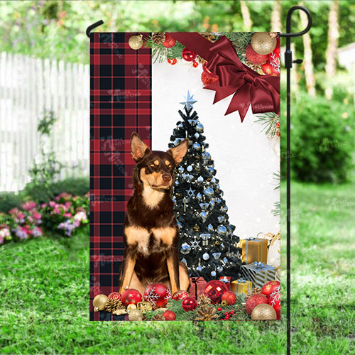 Australian Kelpie Flag Sitting In Front Of The Christmas Tree