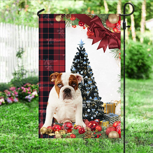 British Bulldog Flag Sitting In Front Of The Christmas Tree