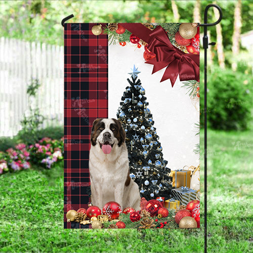 Saint Bernard Flag Sitting In Front Of The Christmas Tree