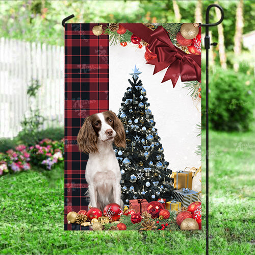 English Springer Spaniel Flag Sitting In Front Of The Christmas Tree