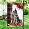 Russian Blue Cat Flag Sitting In Front Of The Christmas Tree