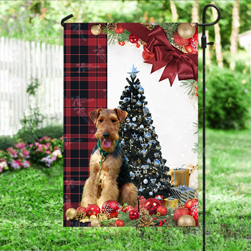 Welsh Terrier Flag Sitting In Front Of The Christmas Tree