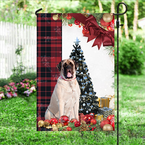 Mastiff Flag Sitting In Front Of The Christmas Tree