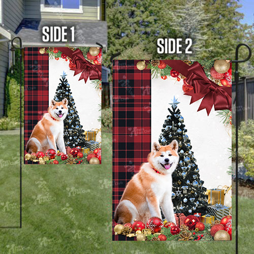 Akita Flag Sitting In Front Of The Christmas Tree