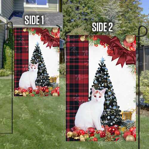 Turkish Van Cat Flag Sitting In Front Of The Christmas Tree