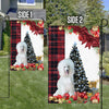 White Poodle Flag Sitting In Front Of The Christmas Tree