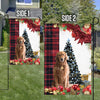 Golden Retriever Flag Sitting In Front Of The Christmas Tree