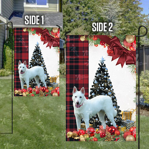 White German Shepherd Flag Sitting In Front Of The Christmas Tree