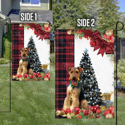 Welsh Terrier Flag Sitting In Front Of The Christmas Tree