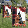 Brown Poodle Flag Sitting In Front Of The Christmas Tree