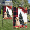 Yellow Labrador Retriever Flag Sitting In Front Of The Christmas Tree