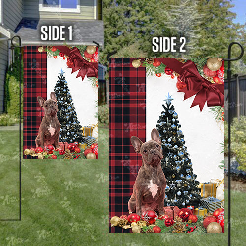 French Bulldog Flag Sitting In Front Of The Christmas Tree