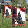 English Bull Terrier Flag Sitting In Front Of The Christmas Tree