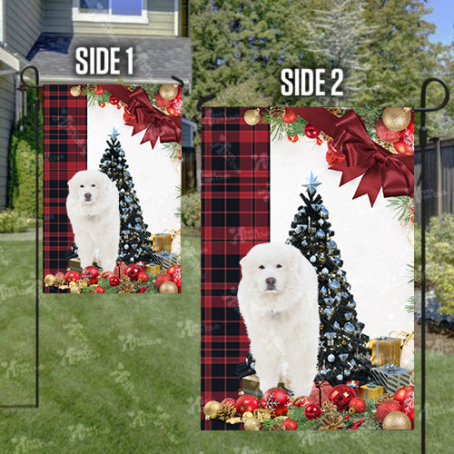 Great Pyrenees Flag Sitting In Front Of The Christmas Tree