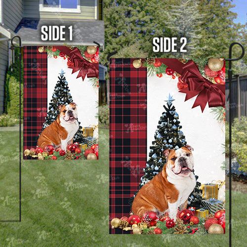 Bulldog Flag Sitting In Front Of The Christmas Tree