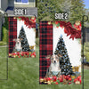 Merle Welsh Corgi Puppy Flag Sitting In Front Of The Christmas Tree