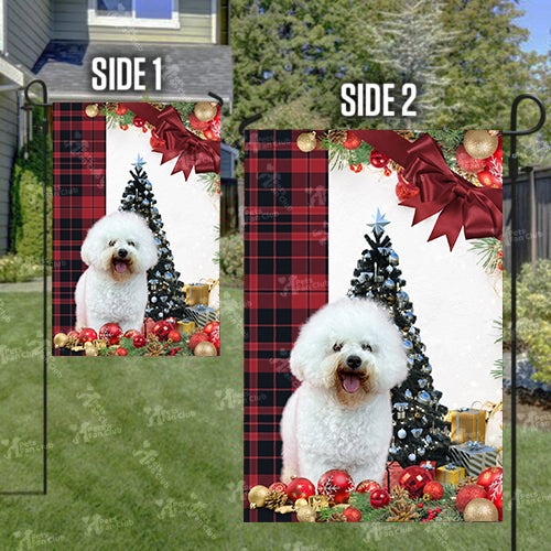 Bichon Frise Flag Sitting In Front Of The Christmas Tree