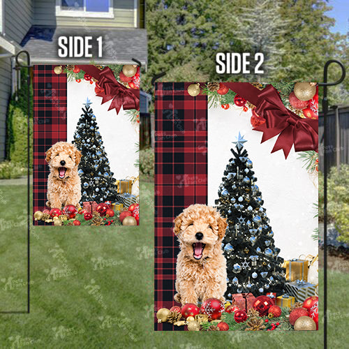 Poodle Flag Sitting In Front Of The Christmas Tree