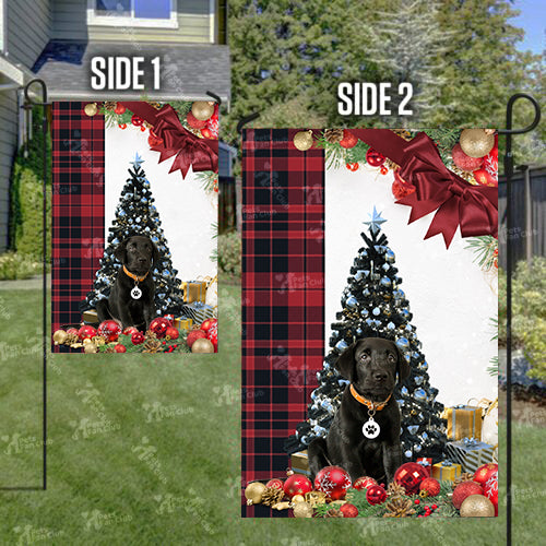 Labrador Retriever Flag Sitting In Front Of The Christmas Tree