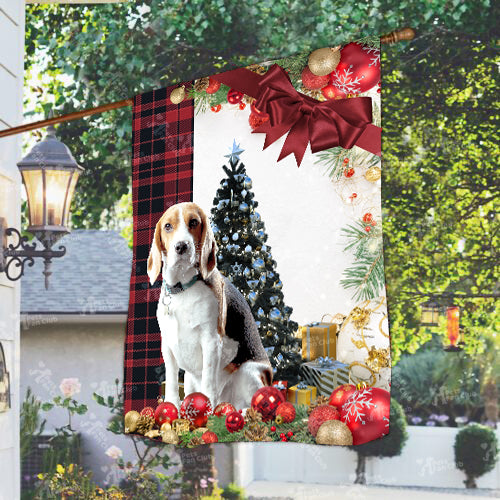 Beagle Flag Sitting In Front Of The Christmas Tree