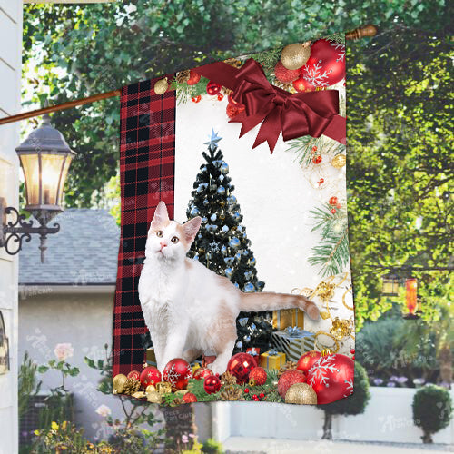 Aphrodite Giant Cat Flag Sitting In Front Of The Christmas Tree