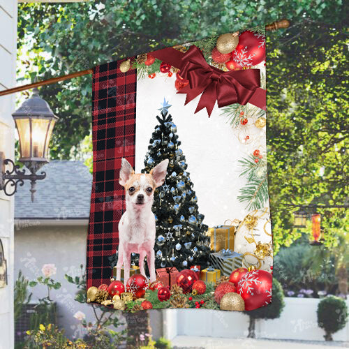 Chihuahua Flag Sitting In Front Of The Christmas Tree