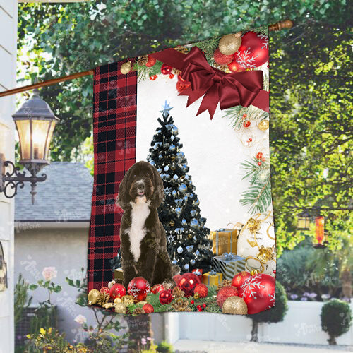 Cockapoo Flag Sitting In Front Of The Christmas Tree