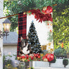 English Bull Terrier Flag Sitting In Front Of The Christmas Tree