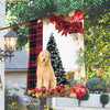 Golden Doodle Flag Sitting In Front Of The Christmas Tree