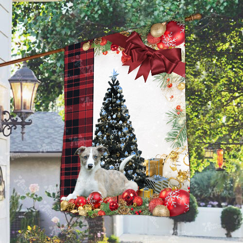 Lurcher Flag Sitting In Front Of The Christmas Tree