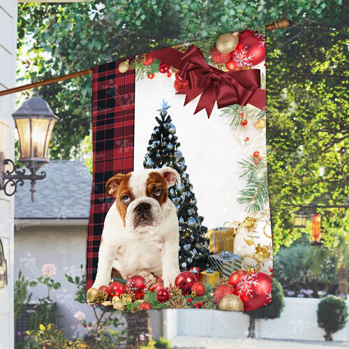 British Bulldog Flag Sitting In Front Of The Christmas Tree