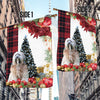 Tibetan Terrier Flag Sitting In Front Of The Christmas Tree