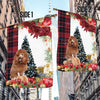 Brown Poodle Flag Sitting In Front Of The Christmas Tree