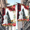 White Poodle Flag Sitting In Front Of The Christmas Tree