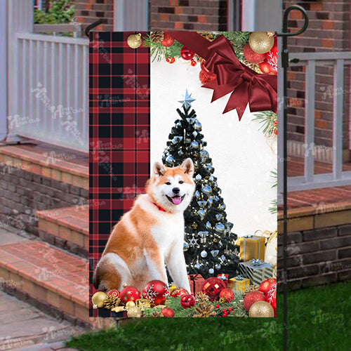 Akita Flag Sitting In Front Of The Christmas Tree