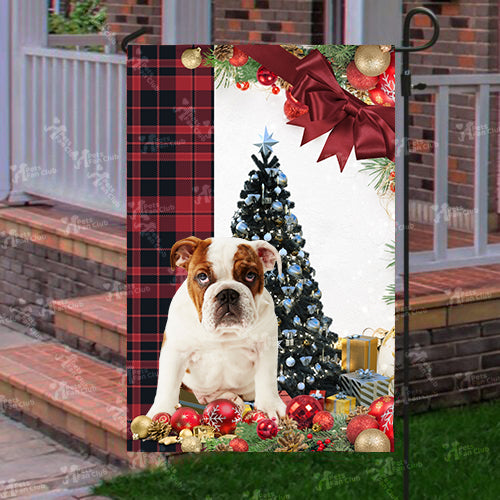 British Bulldog Flag Sitting In Front Of The Christmas Tree