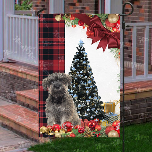 Mini Schnauzer Flag Sitting In Front Of The Christmas Tree