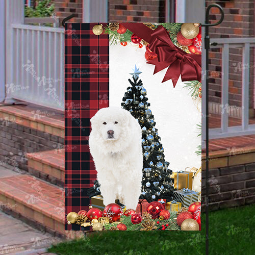 Great Pyrenees Flag Sitting In Front Of The Christmas Tree