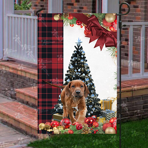 Rhodesian Ridgeback Flag Sitting In Front Of The Christmas Tree