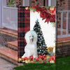 White Poodle Flag Sitting In Front Of The Christmas Tree