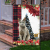 Russian Blue Cat Flag Sitting In Front Of The Christmas Tree