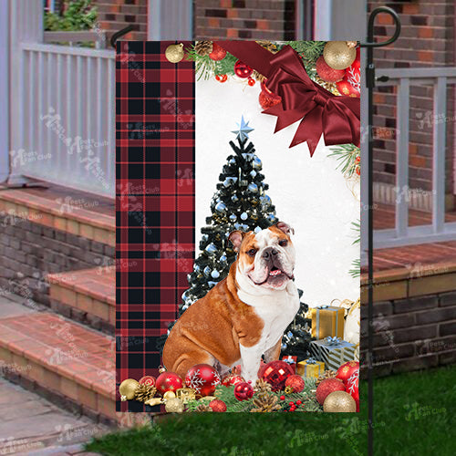 Bulldog Flag Sitting In Front Of The Christmas Tree