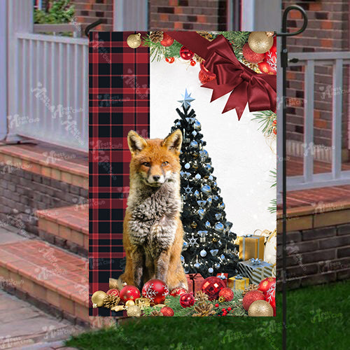 Fox Flag Sitting In Front Of The Christmas Tree