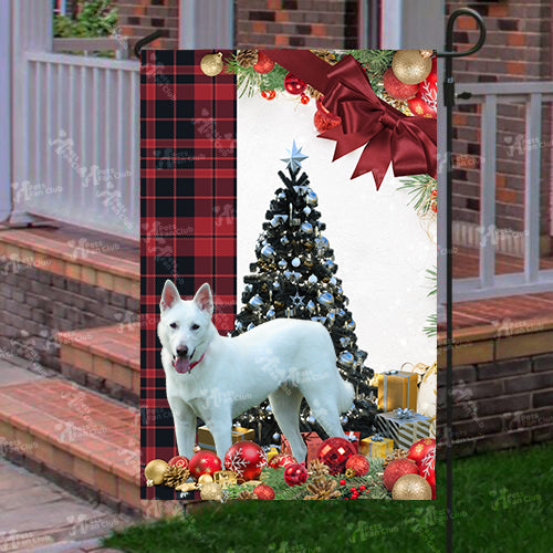 White German Shepherd Flag Sitting In Front Of The Christmas Tree