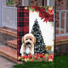 Poochon Flag Sitting In Front Of The Christmas Tree