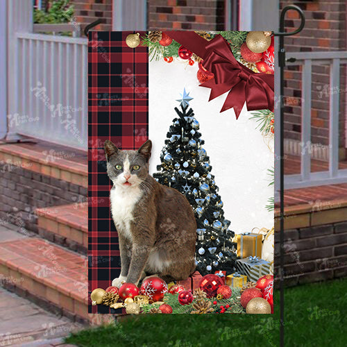 Aegean Cat Flag Sitting In Front Of The Christmas Tree