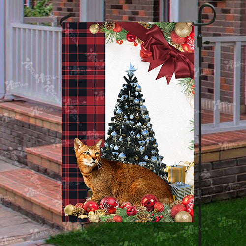 Chausie Cat Flag Sitting In Front Of The Christmas Tree