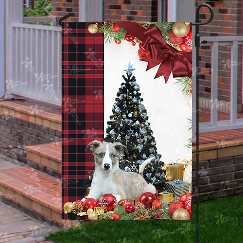 Lurcher Flag Sitting In Front Of The Christmas Tree